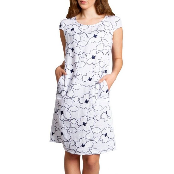 Dresses & Skirts - Made In Italy 100% Linen Dress Large Coastal Grandma Floral Beach Embroidered